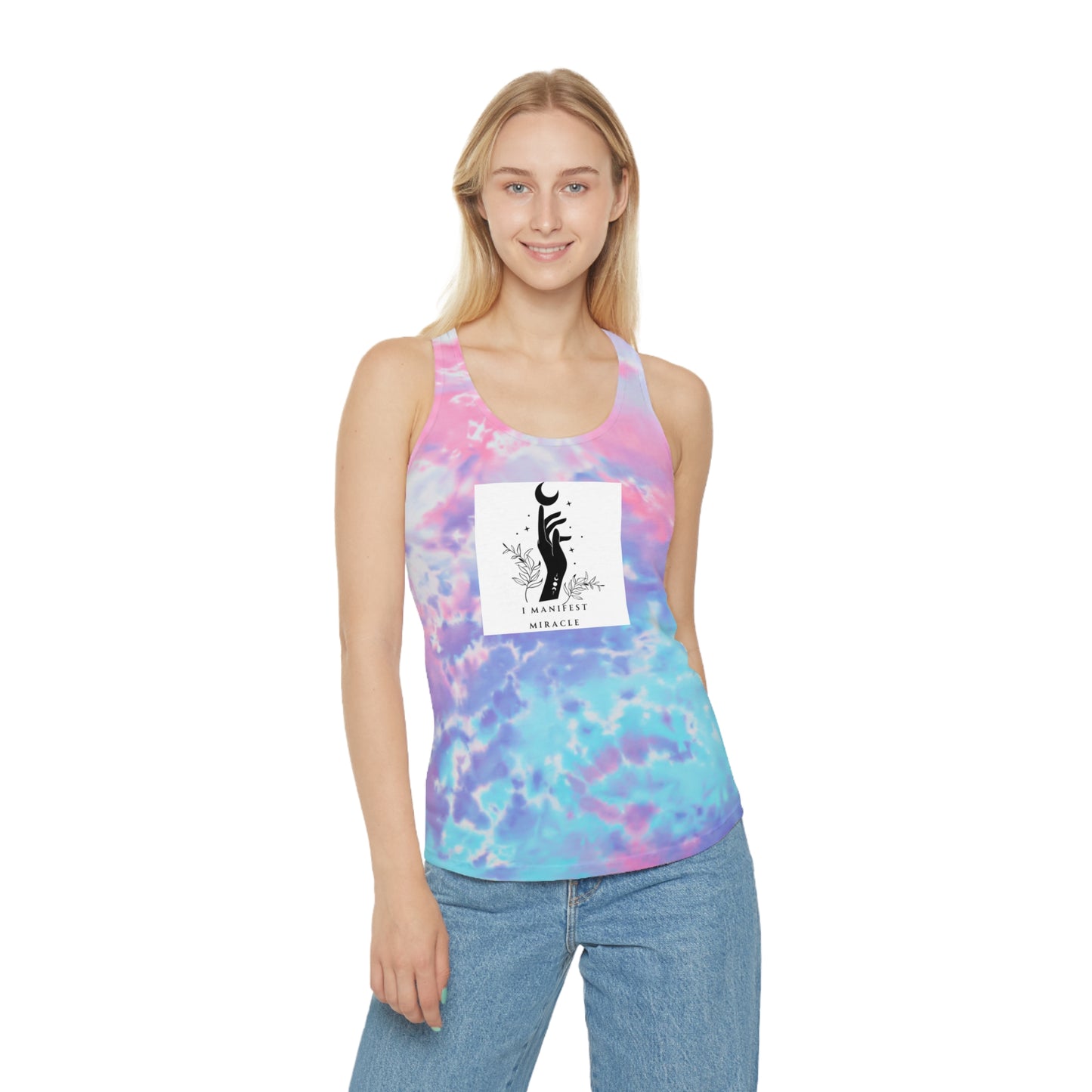 I manifest miracle ** Tie Dye Racerback Tank Top